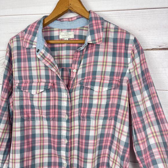 Lucky Brand Pink and Blue Plaid Blouse - Picture 3 of 6
